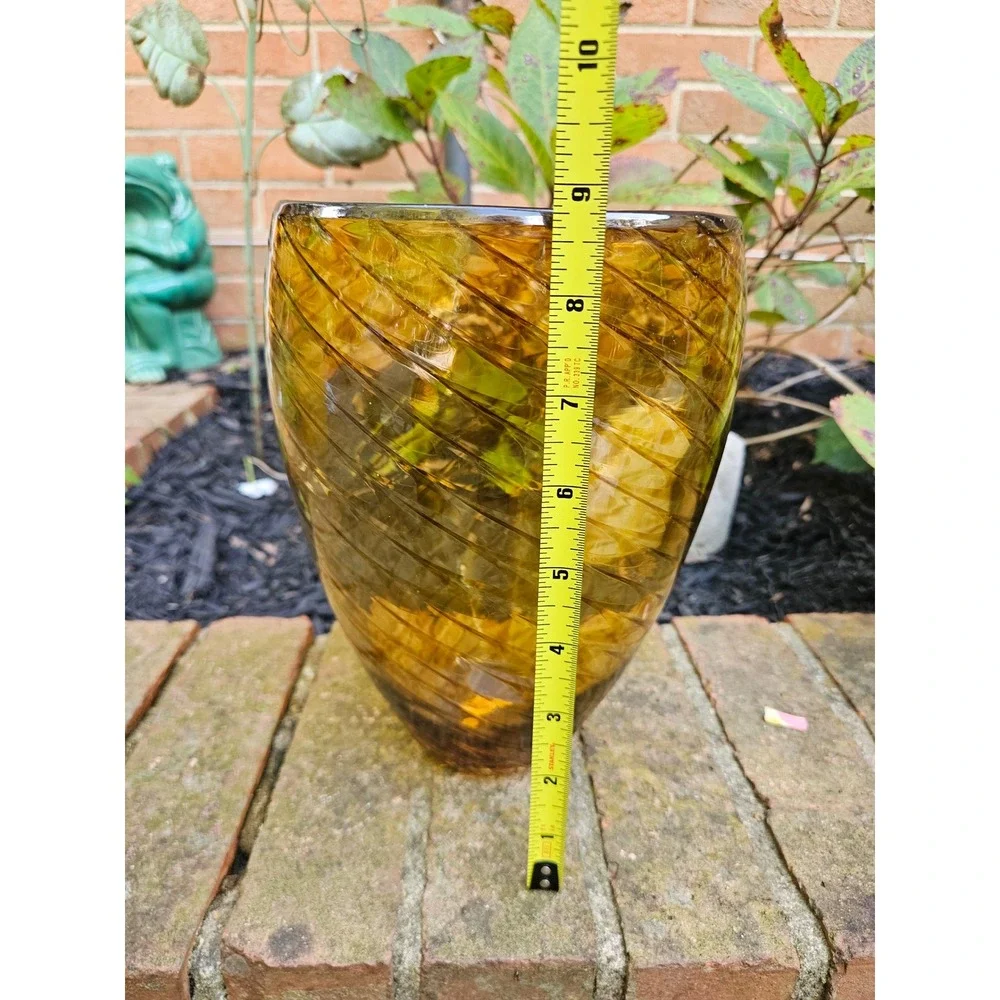 Crate & Barrel Sahara Glass Vase, Hand-blown Amber Glass Vase 9